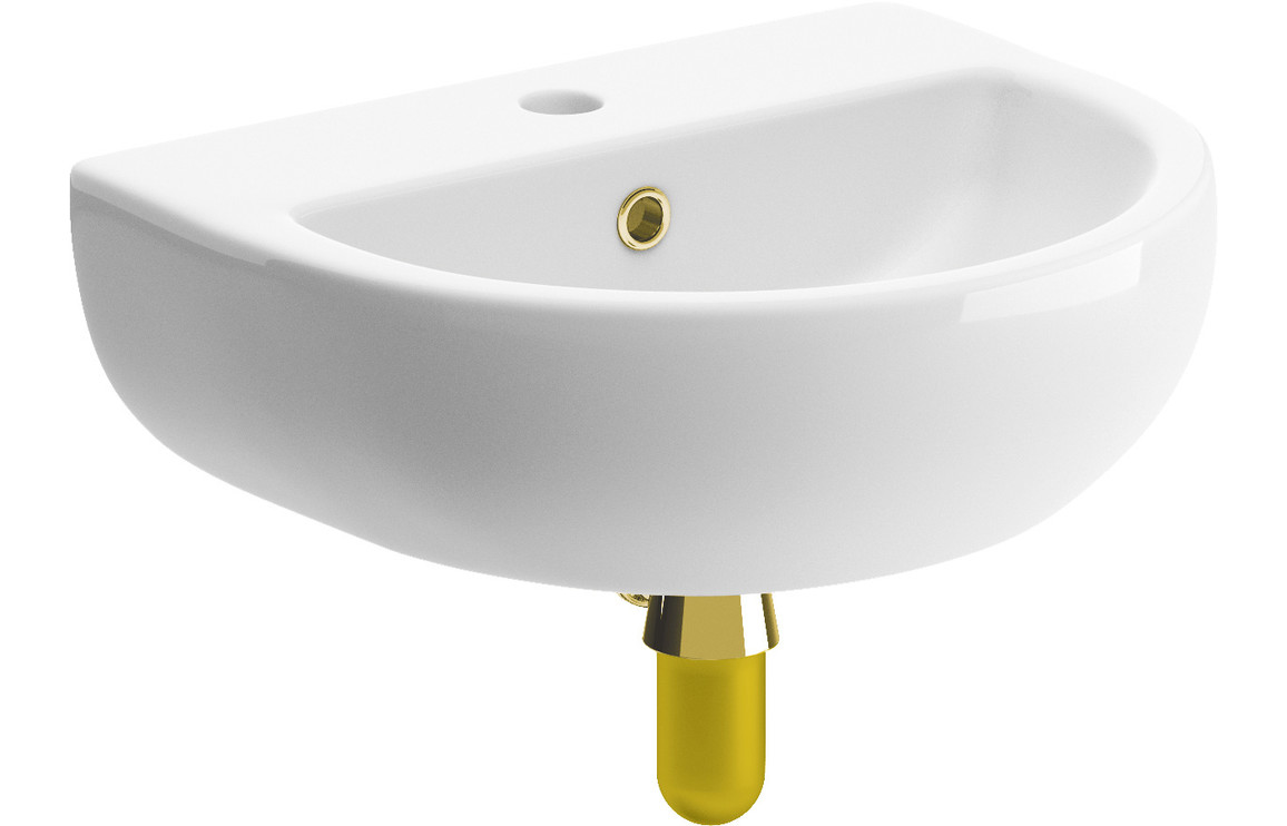 Urmia 450x400mm 1TH Cloakroom Basin & Brushed Brass Bottle Trap