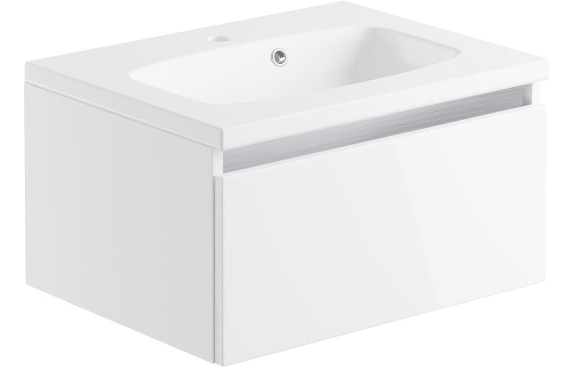 Candela 600mm 1 Drawer Wall Hung Basin Unit Inc. Basin - White Gloss