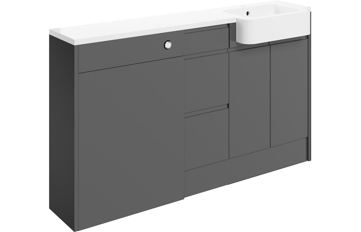 Figo 1542mm Basin  WC & 3 Drawer Unit Pack (RH) - Onyx Grey Gloss