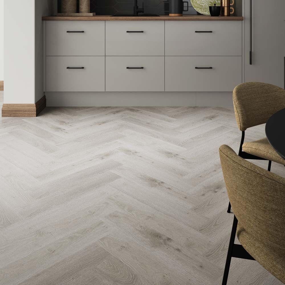 Verona ClickLux Ashdown Limed Oak Herringbone 126mm x 630mm Flooring (2.22m² Per Box)