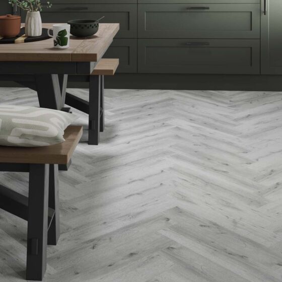 Verona ClickLux Wyre Silver Oak Herringbone 126mm x 630mm Flooring (2.22m² Per Box)